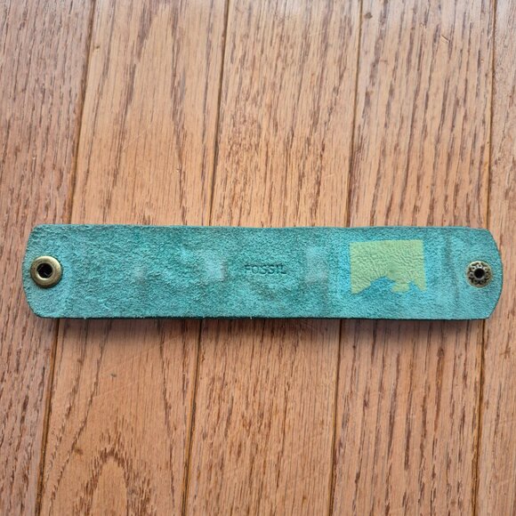 Fossil Leather Bracelet Cuff Bracelet Turquoise with Three Large Cabochon Stones - Picture 5 of 9